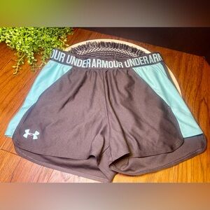 Under Armour Women's Black and Teal Athletic Shorts